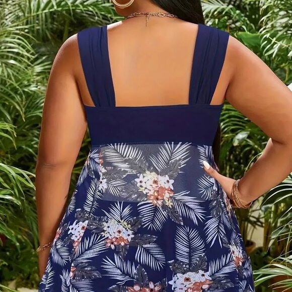 Women Plus Size Navy Blue Tankini Swimwear Bathing Suit Vacation Set 16W 20W 22W - Picture 3 of 12